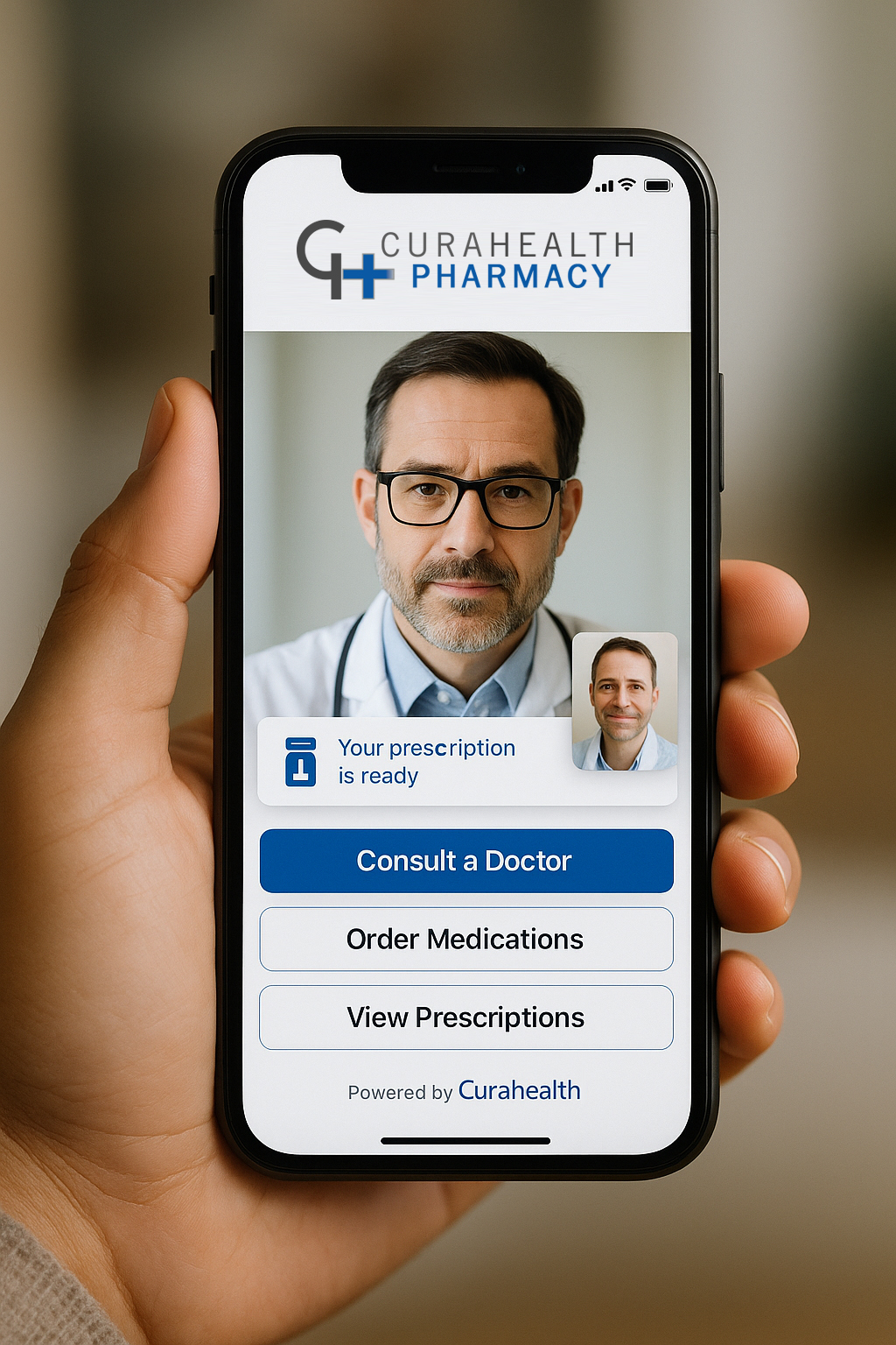 Reviewed by a medical professional, video chat with a doctor in the Curahealth mobile app