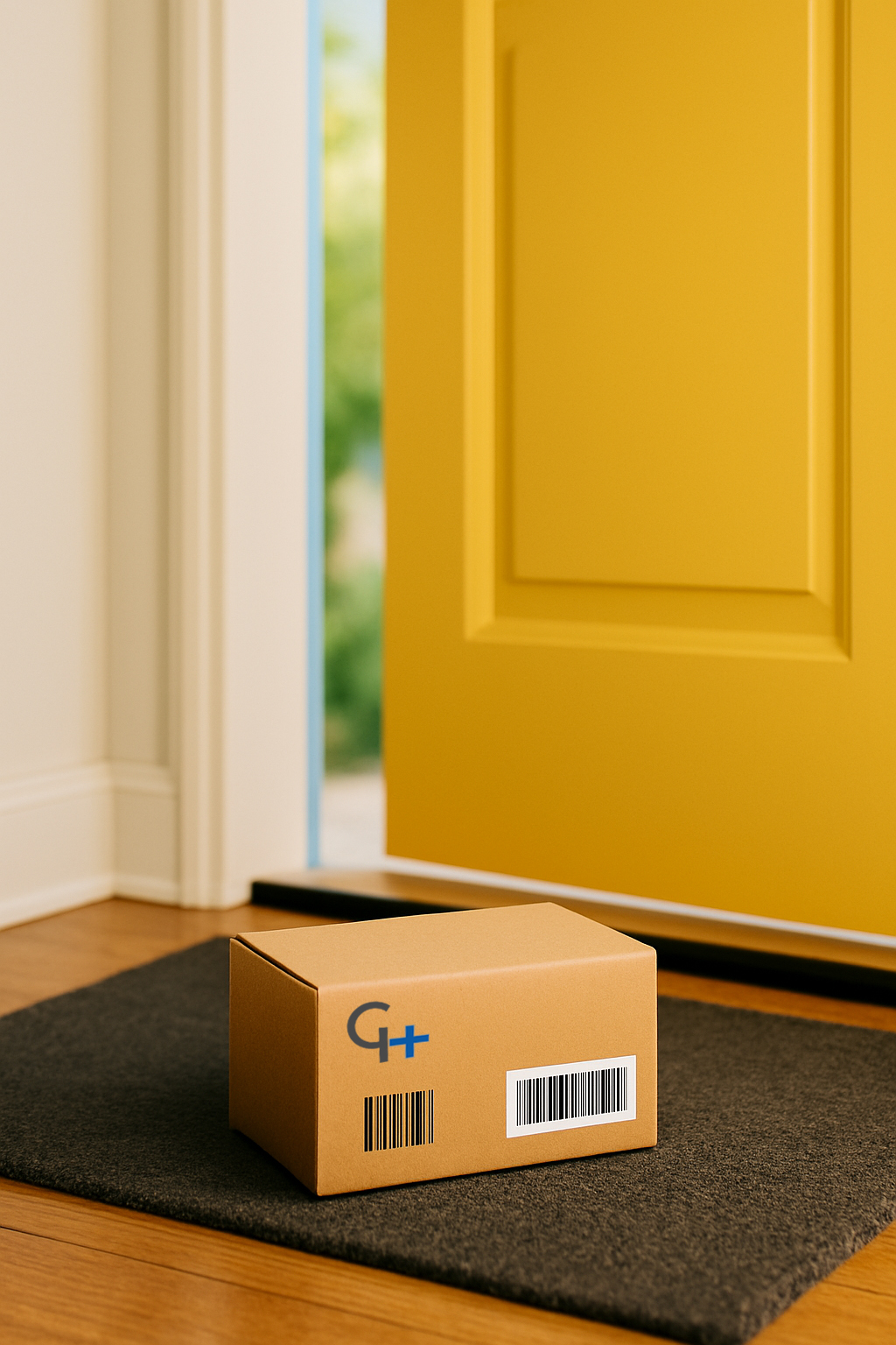 Get your medication, discreet box with Curahealth logo at the door