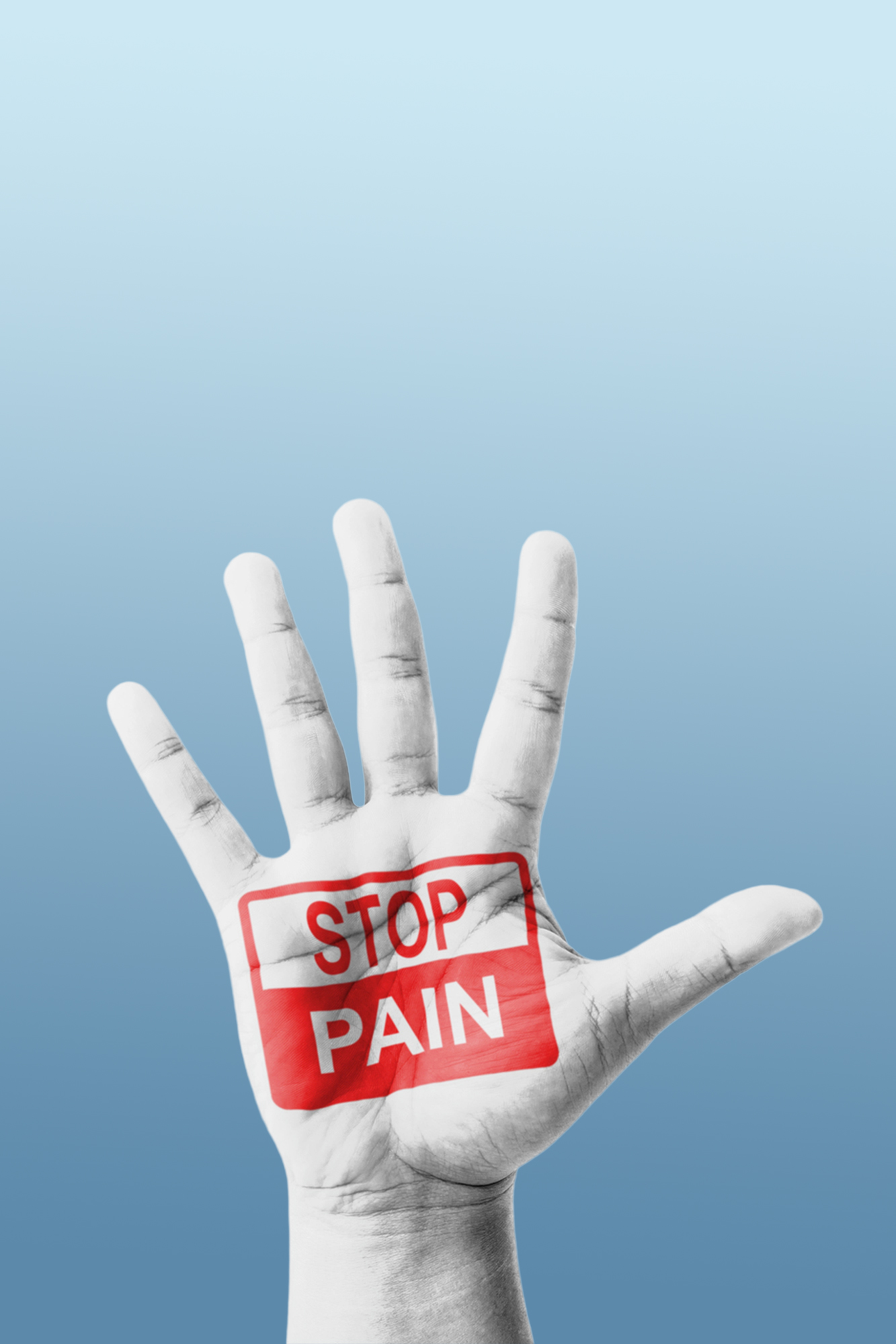 Open hand raised, Stop Pain sign painted